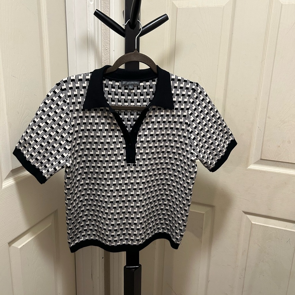Adrianna Papell Black and White Polo Shirt